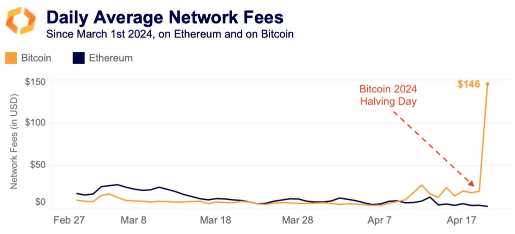 daily average network fees since march 2024